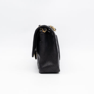 Classic Double Flap Medium Black Caviar Leather Gold