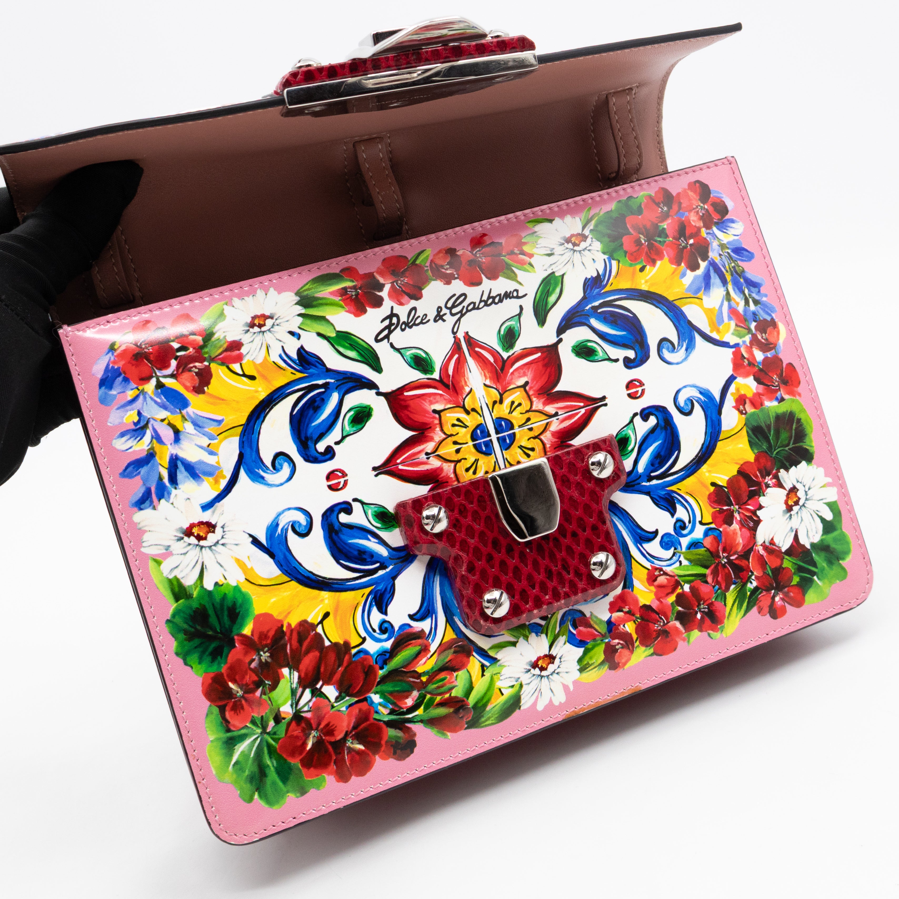 Lucia Twill Bag Majolica Print Leather & Pink Watersnake