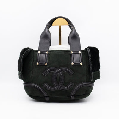 Sparkle Winter Tote Dark Green Mouton Leather