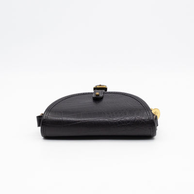 Vintage Crossbody Bag Black Croc Embossed Leather