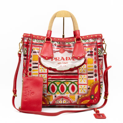 Plex Stampato Tote Red & Clear Vinyl