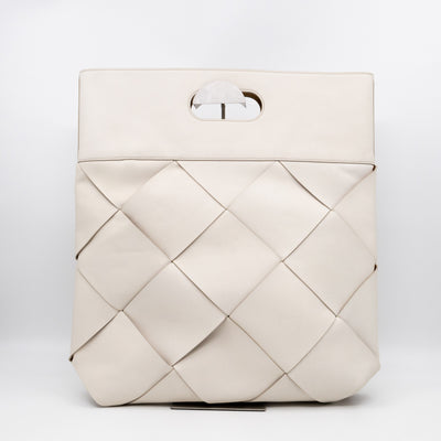 Large Slip Tote White Maxi Intrecciato Leather