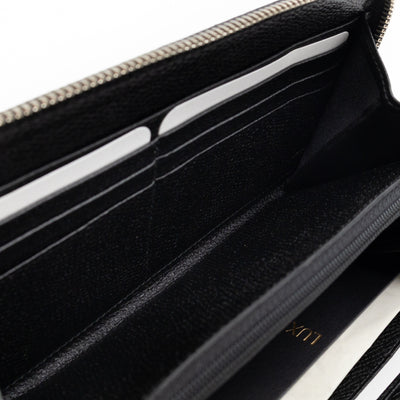 Long Zip Around Wallet Printed Black Leather
