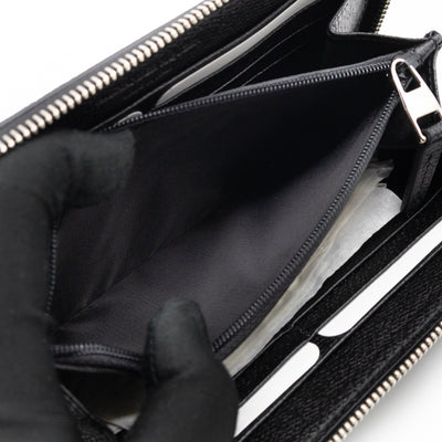 Long Zip Around Wallet Printed Black Leather