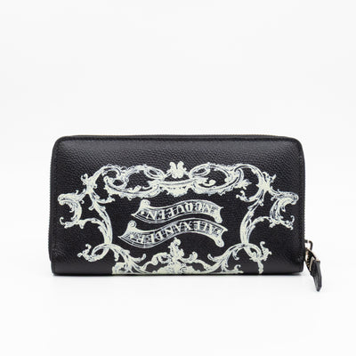 Long Zip Around Wallet Printed Black Leather