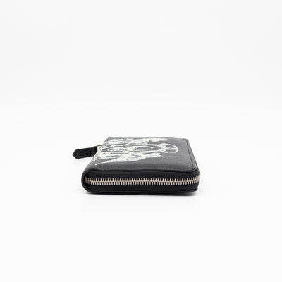 Long Zip Around Wallet Printed Black Leather