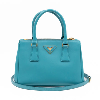 Galleria Mini Double Zip Turquoise Saffiano