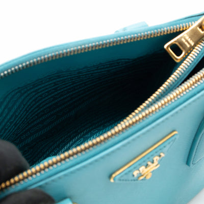 Galleria Mini Double Zip Turquoise Saffiano