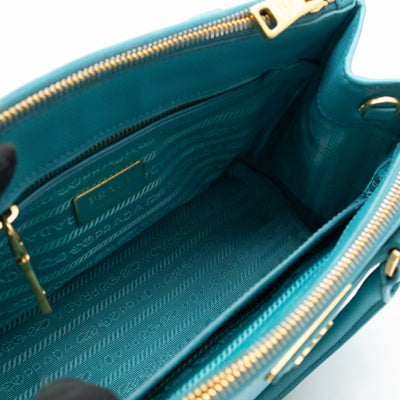 Galleria Mini Double Zip Turquoise Saffiano