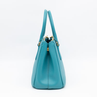 Galleria Mini Double Zip Turquoise Saffiano