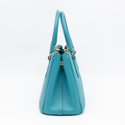 Galleria Mini Double Zip Turquoise Saffiano