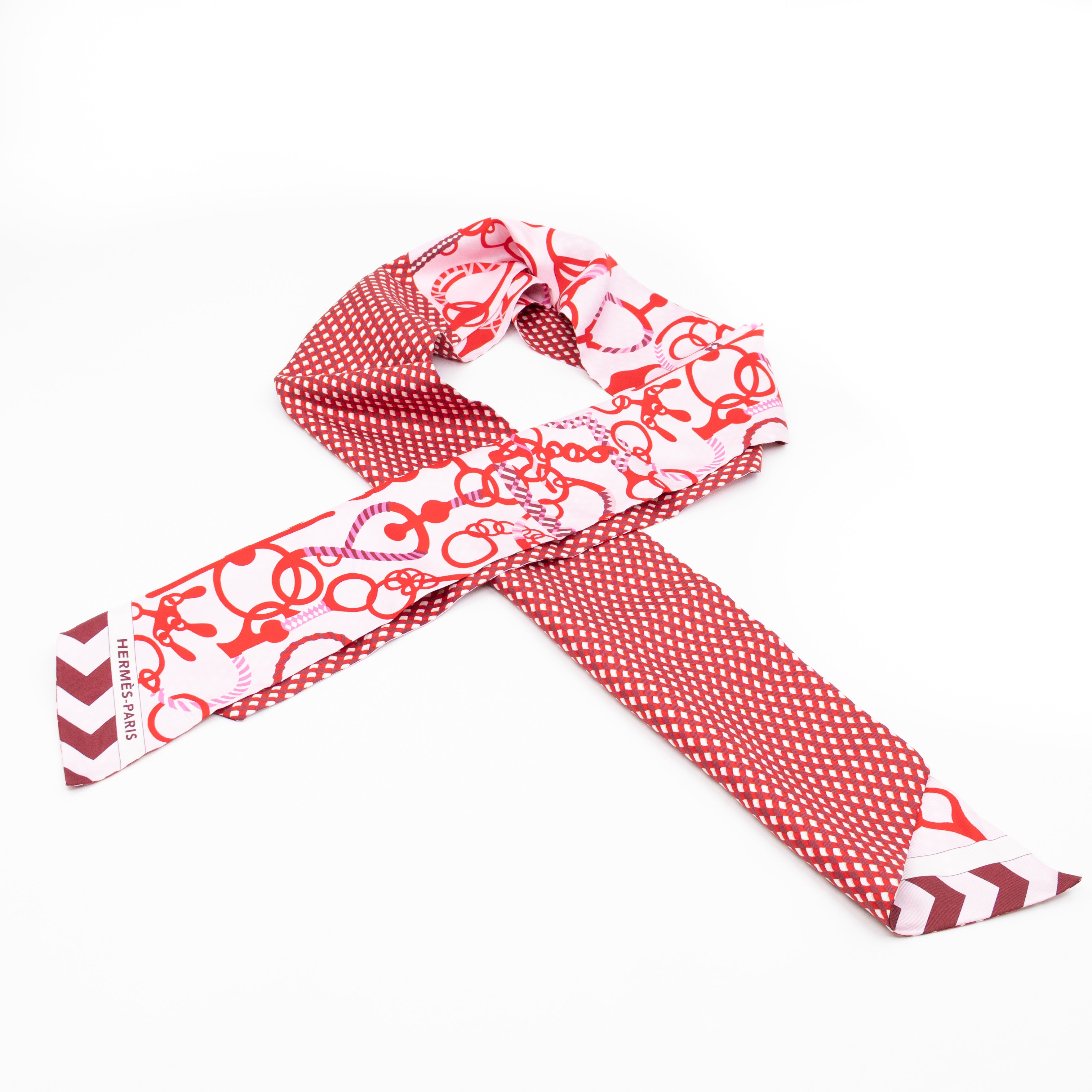 Maxi Twilly Scarf Cut 'Mors Et Tresses' Rose Rouge