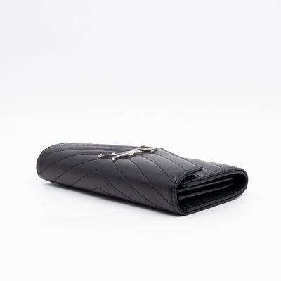 Cassandre Envelope Flap Wallet Black Grained Leather