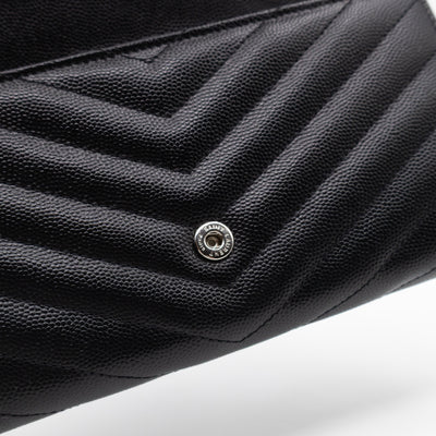 Cassandre Envelope Flap Wallet Black Grained Leather