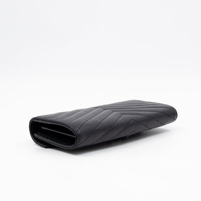 Cassandre Envelope Flap Wallet Black Grained Leather