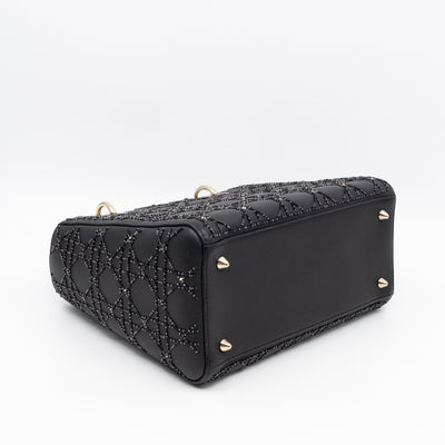 Lady Dior Medium Embellished Beads Cannage Black Leather