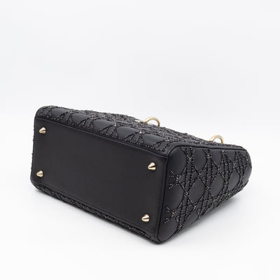 Lady Dior Medium Embellished Beads Cannage Black Leather
