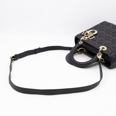 Lady Dior Medium Embellished Beads Cannage Black Leather