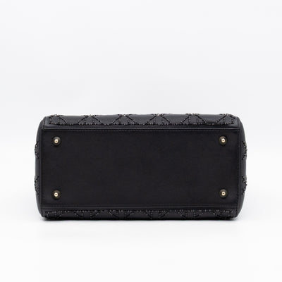 Lady Dior Medium Embellished Beads Cannage Black Leather