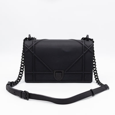 Diorama Medium Flap Bag Black Studded Matte Leather