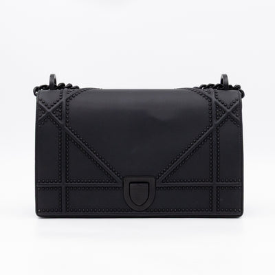 Diorama Medium Flap Bag Black Studded Matte Leather