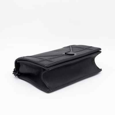 Diorama Medium Flap Bag Black Studded Matte Leather