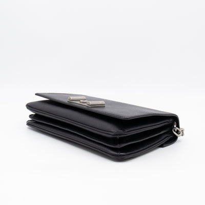 Chain Lock Flap Shoulder Bag Black Saffiano Leather