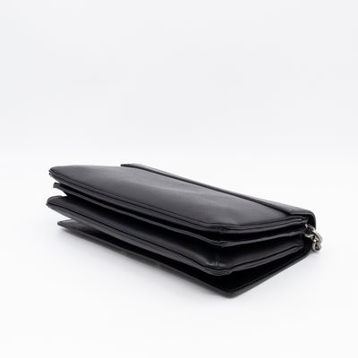 Chain Lock Flap Shoulder Bag Black Saffiano Leather