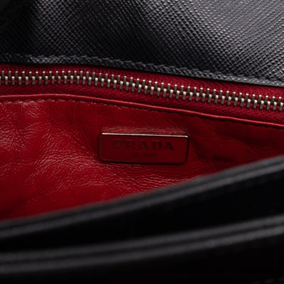 Chain Lock Flap Shoulder Bag Black Saffiano Leather
