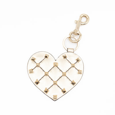 Heart Studs Charm Keychain Gold Metallic Leather