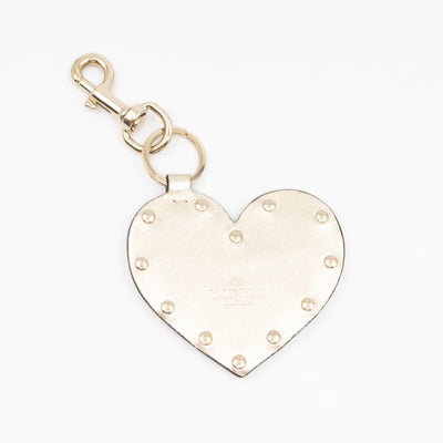 Heart Studs Charm Keychain Gold Metallic Leather