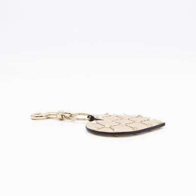 Heart Studs Charm Keychain Gold Metallic Leather