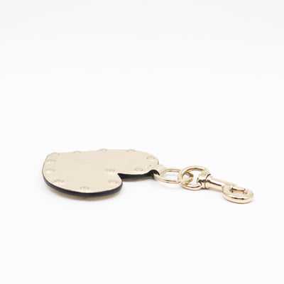 Heart Studs Charm Keychain Gold Metallic Leather