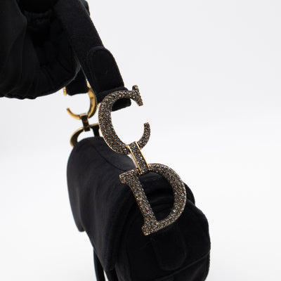 Mini Saddle Bag Crystal & Black Velvet