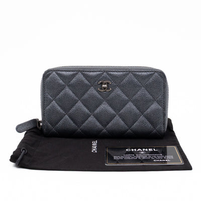 Medium Zipped Wallet Grey Metallic Leather