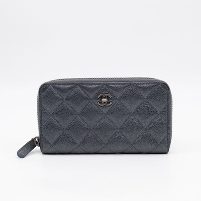 Medium Zipped Wallet Grey Metallic Leather