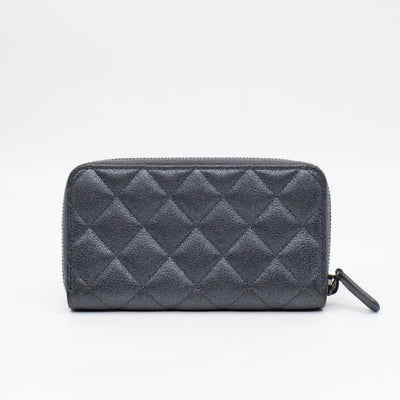 Medium Zipped Wallet Grey Metallic Leather