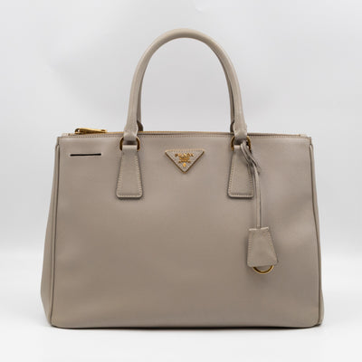 Galleria Large Double Zip Grey Taupe Saffiano Leather