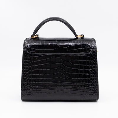 Cassandra Mini Top Handle Black Croc Embossed Leather