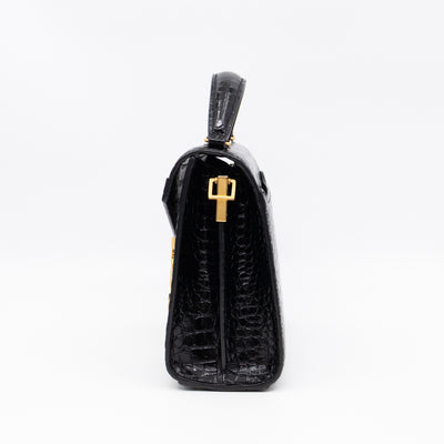 Cassandra Mini Top Handle Black Croc Embossed Leather