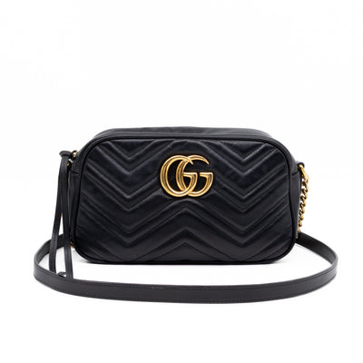 GG Marmont Small Matelasse Black Leather