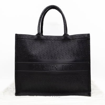 Book Tote Large Black Oblique Embossed Leather