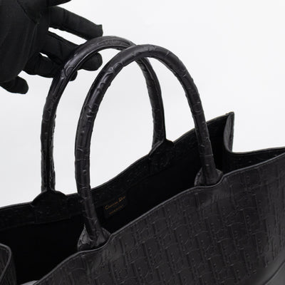 Book Tote Large Black Oblique Embossed Leather