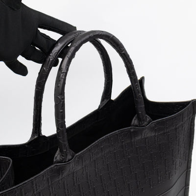 Book Tote Large Black Oblique Embossed Leather