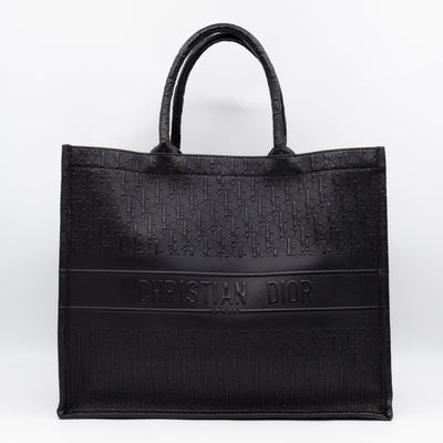 Book Tote Large Black Oblique Embossed Leather