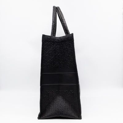 Book Tote Large Black Oblique Embossed Leather