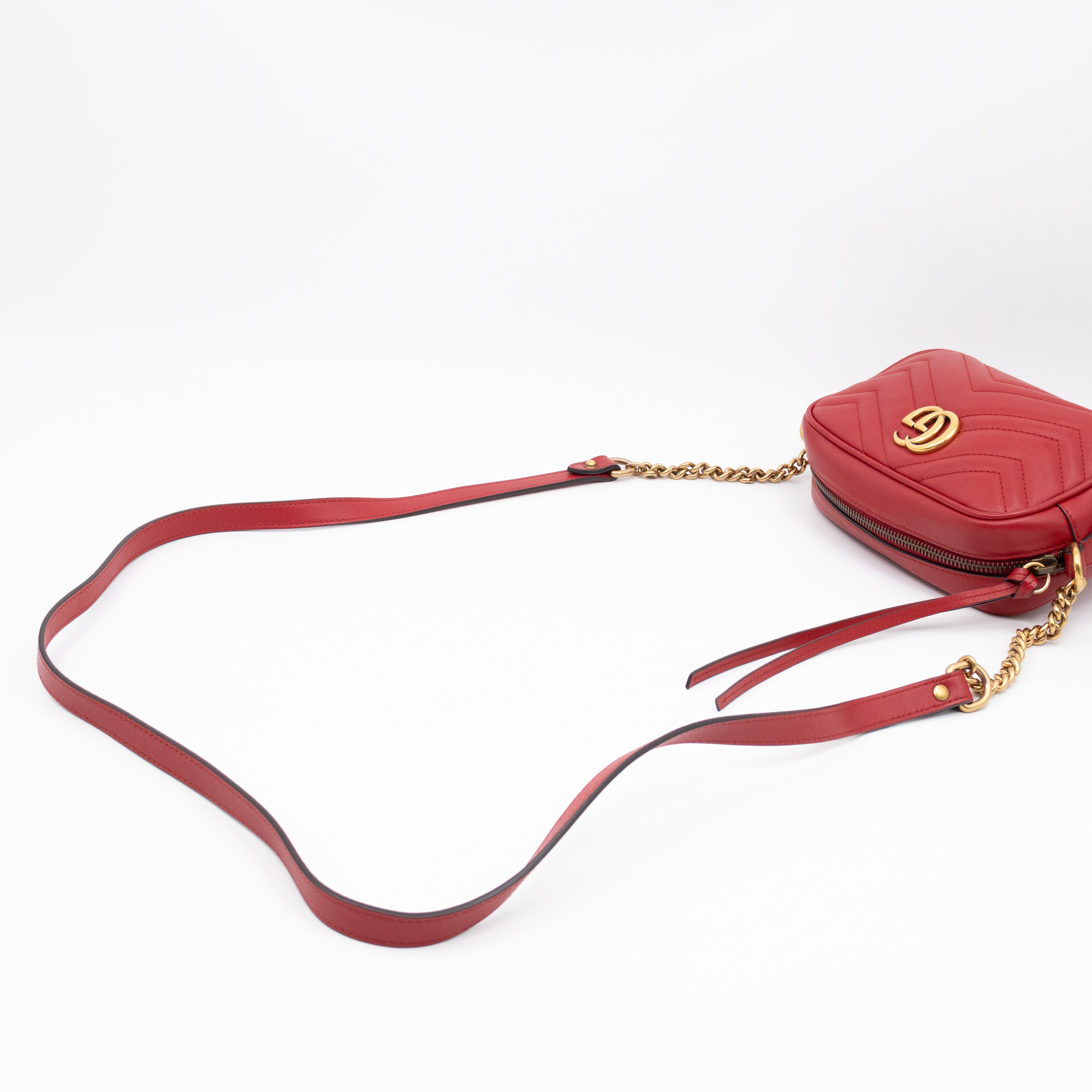 GG Marmont Matelassé Mini Red Leather