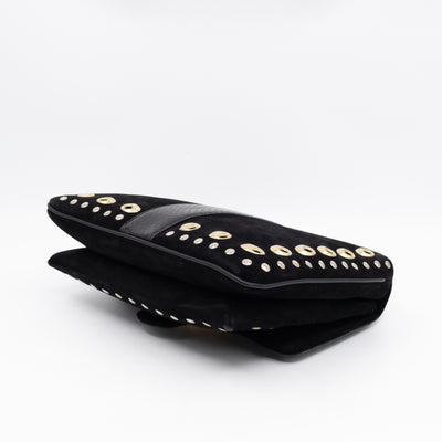 Arli Medium Flap Shoulder Bag Black Studded Suede