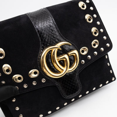 Arli Medium Flap Shoulder Bag Black Studded Suede