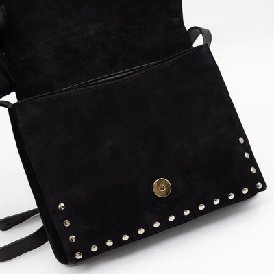 Arli Medium Flap Shoulder Bag Black Studded Suede